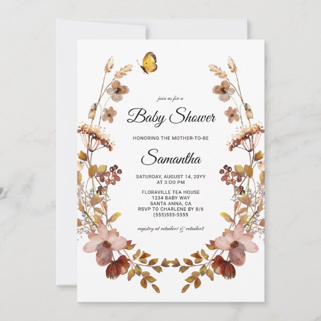 Fall Burgundy WildblomBaby Shower Inbjudningar (Framsida)