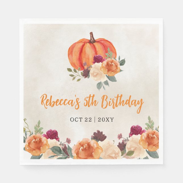 Fall Burnt Orange Pumpkin Patch Birthday Pappersservett (Framsidan)