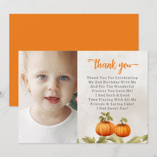 Fall Burnt Orange Pumpkin Patch Birthday Tack Kort (Fram/baksida)
