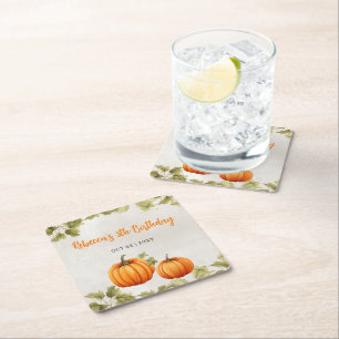 Fall Burnt Orange Pumpkin Patch Birthday Underlägg Papper Kvadrat