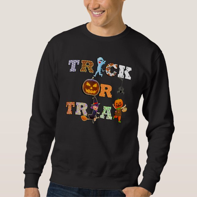 Fall Bus eller godis Halloween Lång Ärmad Tröja (Framsida)