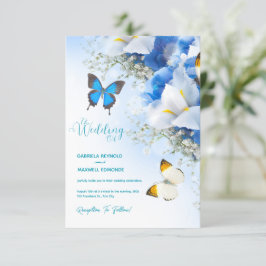 Fall Butterfly Nature Blue Hydrangea Bröllop Inbjudningar