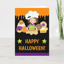 Fall Cakes Baking Brunette Girl Happy halloween Kort