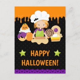 Fall Cakes Baking Red Hred Girl Happy halloween Vykort