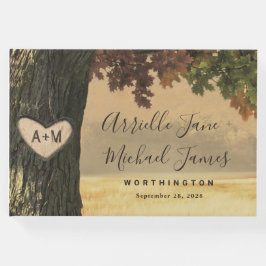 Fall Carved Oak Land Rustic Forest Bröllop Gästböcker