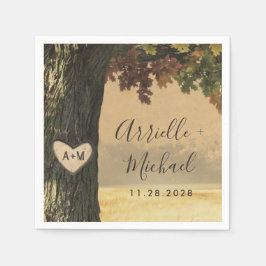 Fall Carved Oak Land Rustic Forest Bröllop Pappersservett