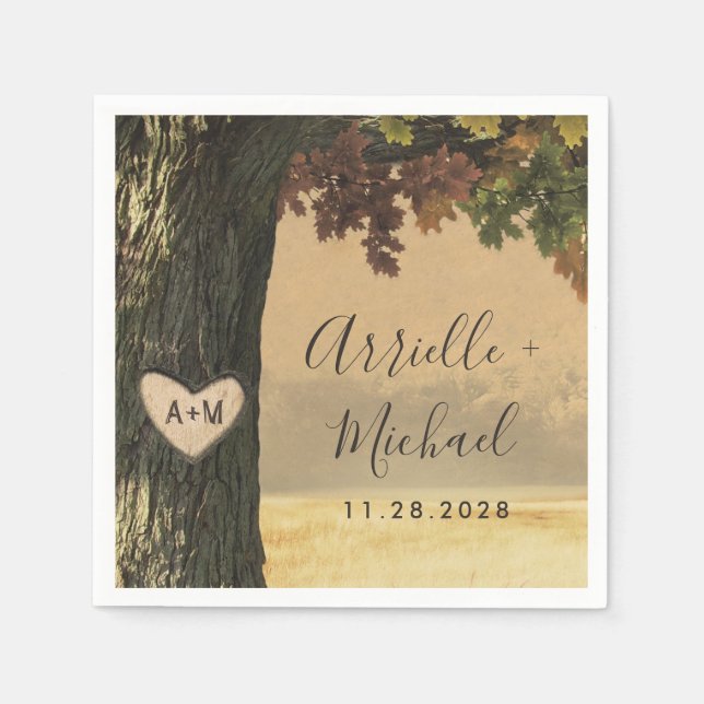 Fall Carved Oak Land Rustic Forest Bröllop Pappersservett (Framsidan)