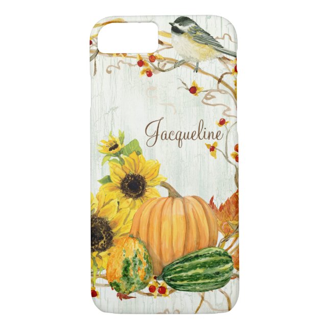 Fall Chickadee Solros Pumpkin BitterSöe Löv Case-Mate iPhone Skal (Baksida)
