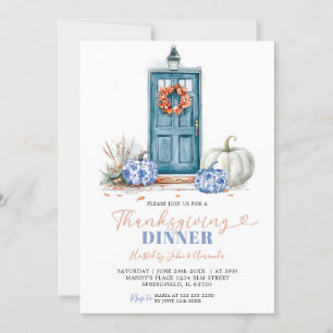 Fall Chinoiserie Thanksgiving Dinner Party Pumpkin Inbjudningar