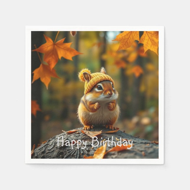 Fall Chipmunk Birthday Pappersservett (Framsidan)