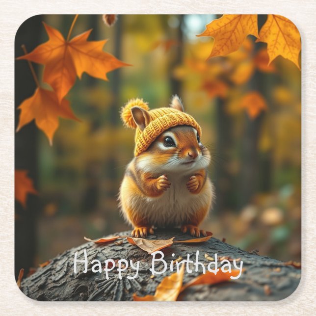Fall Chipmunk Birthday Underlägg Papper Kvadrat (Framsidan)