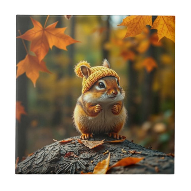 Fall Chipmunk Ceramic Tile Kakelplatta (Framsidan)