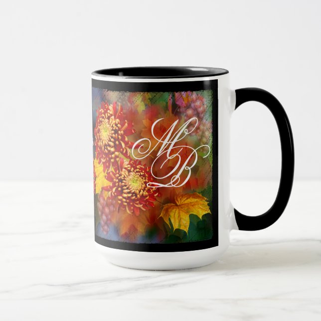 Fall Chrysanthemums Monogram Mugg (Höger)
