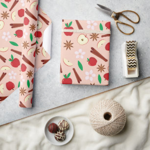 Fall Cinnamon, Star Anise, Apple, Flower Seamless Presentpapper