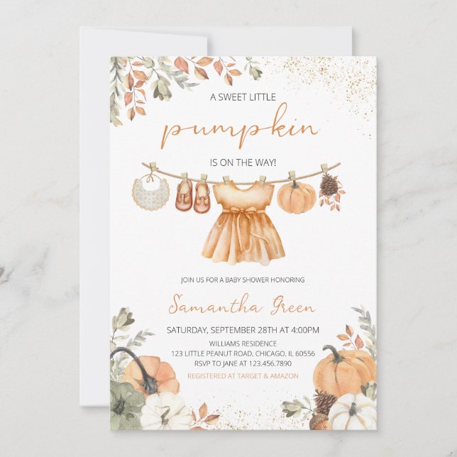 Fall Clothes Little Pumpkin Baby Shower Inbjudningar (Framsida)