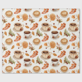 Fall Coffee and Pie Pattern with Leaves in Warm Presentpapper