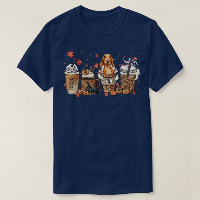 Fall Coffee Dachshund Dog Halloween Costume Fall  T Shirt (Design framsida)
