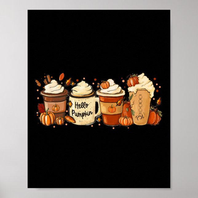 Fall Coffee Pumpkin Spice Latte Drinks Höst än Poster (Framsidan)