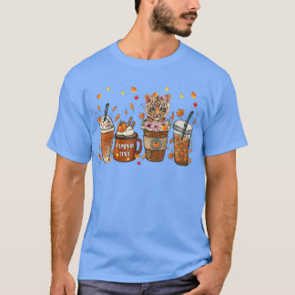 Fall Coffee Pumpkin Spice Latte Iced Autumn Tiger  T Shirt