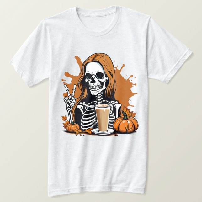 Fall Coffee Skeleton Halloween T Shirt (Design framsida)