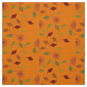 Fall Collection Bright Orange Flower Löv Mönster Tyg