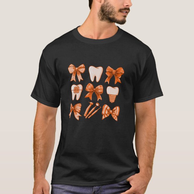 Fall Coquette Bow Cute Teeth Dentist Squad Dental T Shirt (Framsida)