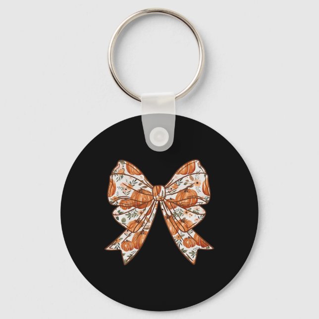 Fall Coquette Bow Vintage Fall Pumpkin Thanksgivna Nyckelring (Framsida)