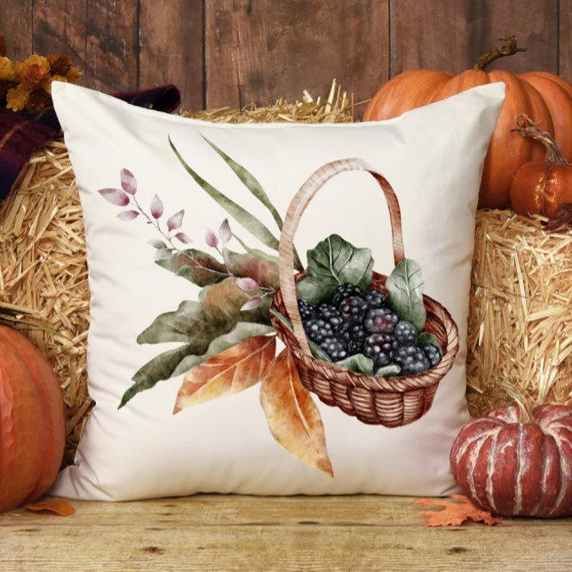 Fall Cottage Basket Berries Löv Thanksgiving Kudde (Skapare uppladdad)