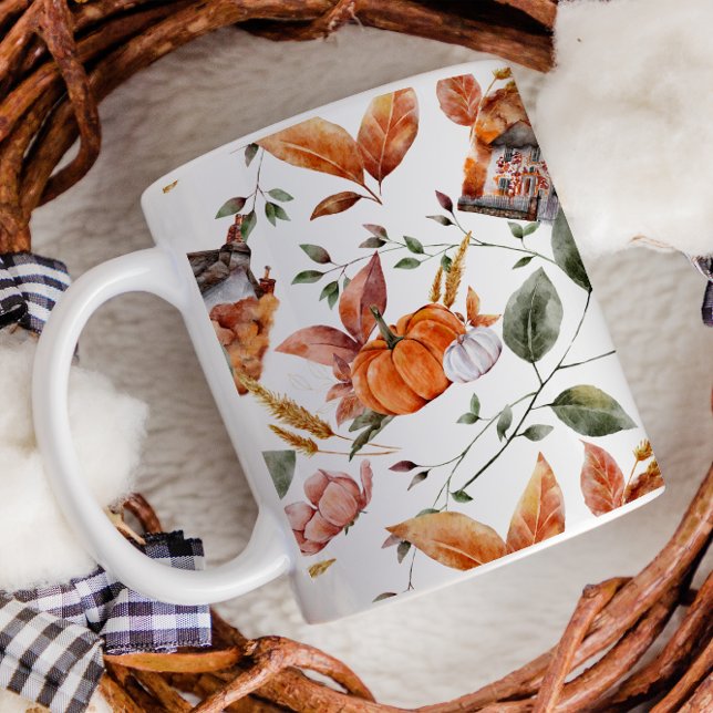 Fall Cottage Farmhouse Thanksgiving Blommigt Pumpk Kaffemugg (Skapare uppladdad)
