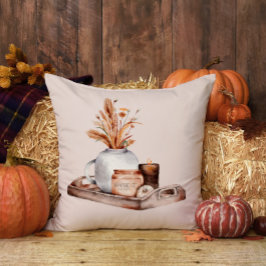 Fall Cottage Farmhouse Thanksgiving Guld Blommigt Kudde