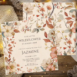 Fall Cottagecore Boho Beige Wildblomme Baby Shower Inbjudningar