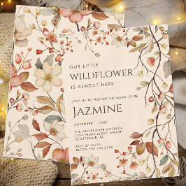 Fall Cottagecore Boho Beige Wildblomme Baby Shower Inbjudningar
