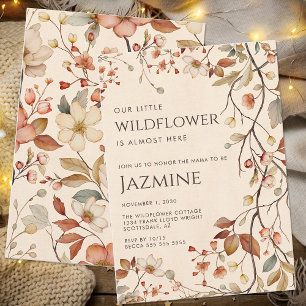 Fall Cottagecore Boho Beige Wildblomme Baby Shower Inbjudningar