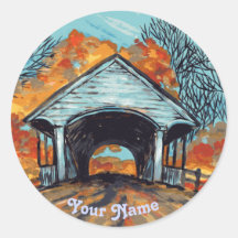 Fall Covered Bridge round-dekal