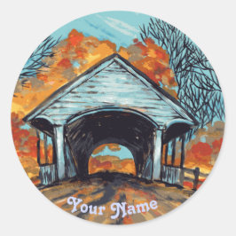Fall Covered Bridge round-dekal Runt Klistermärke