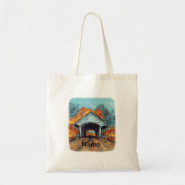 Fall Covered Bridge Tote Bag Tygkasse