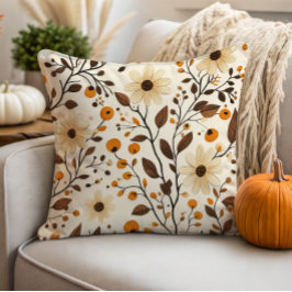Fall Cream Daisy Blommigt Kudde