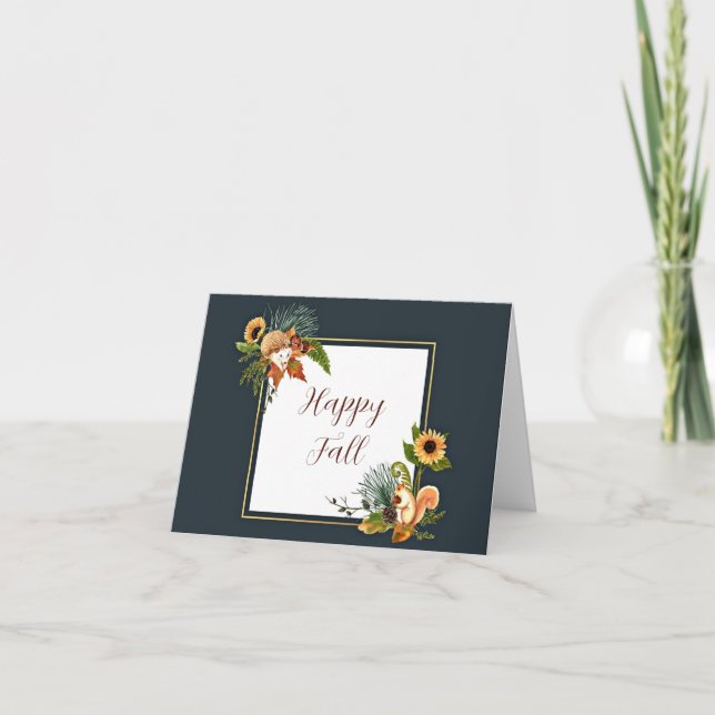 Fall critters and nature with customizable text  anteckningskort (Framsida)