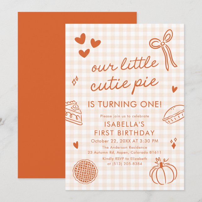 Fall Cute Hand Drawn Our Little Cutie Pie Birthday Inbjudningar (Fram/baksida)
