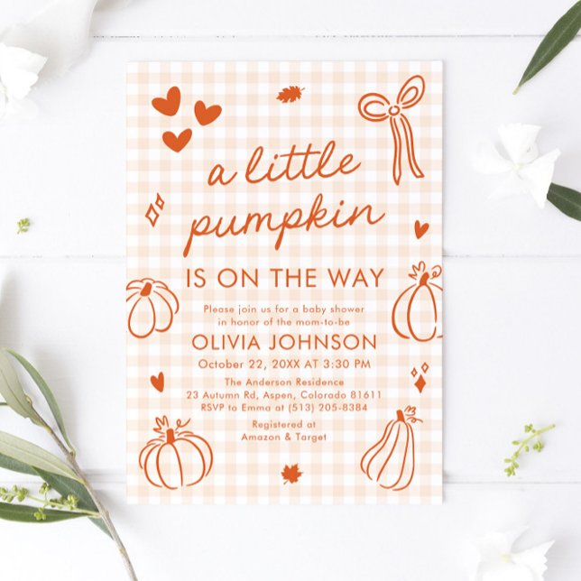 Fall Cute Hand plockade A Little Pumpkin Baby Show Inbjudningar (Fall Cute Hand Drawn A Little Pumpkin Baby Shower Invitation)