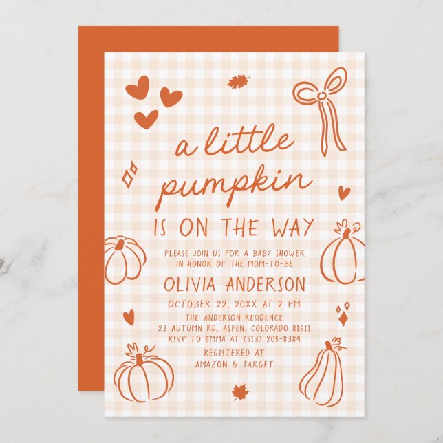 Fall Cute Hand plockade A Little Pumpkin Baby Show Inbjudningar (Fram/baksida)