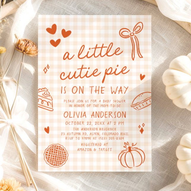Fall Cute Hand plockade Little Cutie Paj Baby Show Inbjudningar (Fall Whimsical  Hand Drawn A Little Cutie Pie Baby Shower Invitation)