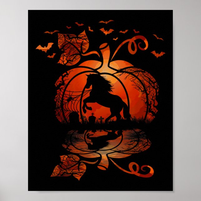 Fall Cute Horse in Pumpkin Roligt Halloween Autum Poster (Framsidan)