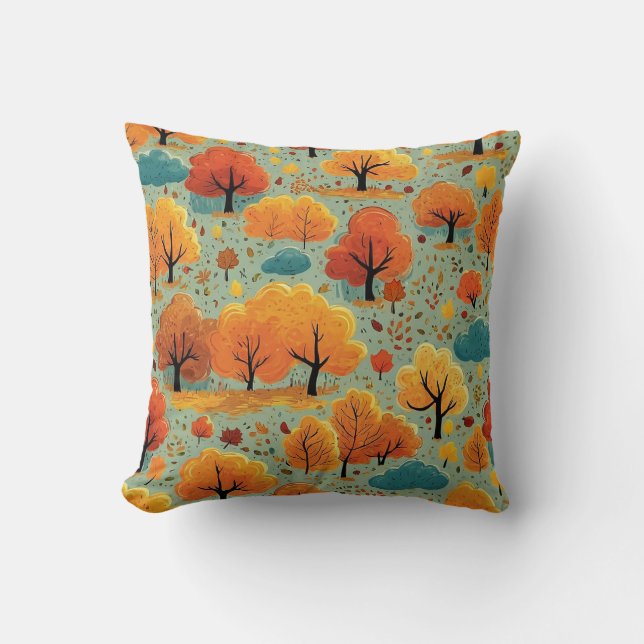 Fall Cute Rustic Watercolor Foliage Autumn Träd Kudde (Framsida)