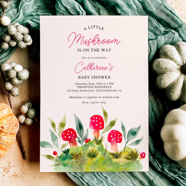 Fall Cute vattenfärgsliten babydusch för små svamp Inbjudningar (Cute fall hand painted watercolor little mushroom baby shower invitation)