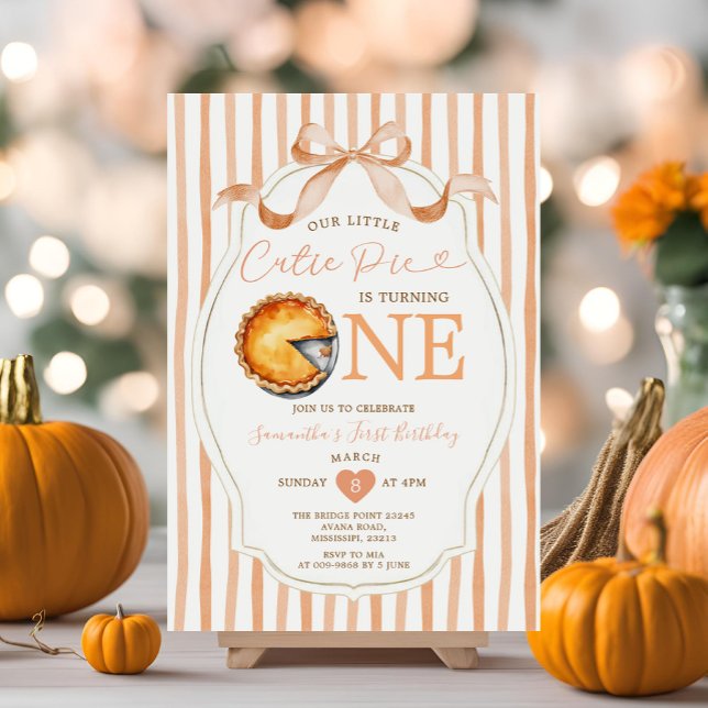 Fall Cutie Paj Bow Ribbon Gingham Birthday Inbjudningar (Skapare uppladdad)