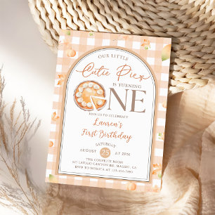 Fall Cutie Paj Pumpkin Gingham 1:a födelsedagen Inbjudningar