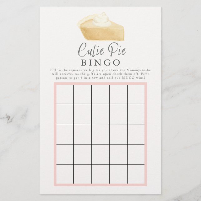 Fall Cutie Paj Rosa Baby Shower Bingo Game Card (Framsida)