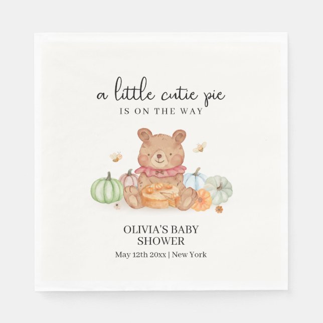 Fall Cutie Pumpkin Paj Nalle Baby Shower Pappersservett (Framsidan)