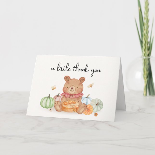 Fall Cutie Pumpkin Paj Nalle Baby Shower Tack Kort (Framsida)
